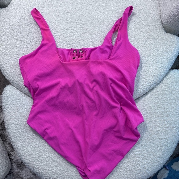 Plus Size 3X Rue21 Hot Pink One Piece Swimsuit with Lace-Up Detail - Picture 4 of 6